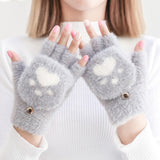 Knitted Cute Cat Claw Fingerless Gloves